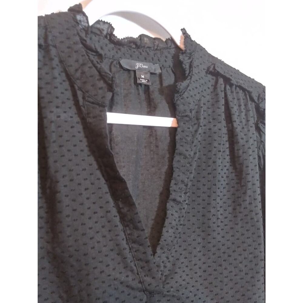 J. Crew Lush Black Long-Sleeve V-Neck Textured Blouse Neutral Size M - Picture 3 of 9